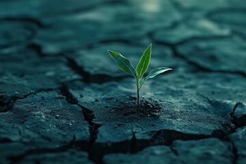 A single seedling pushing through the cracked earth, showcasing the strength of life to start anew, even in tough conditions.