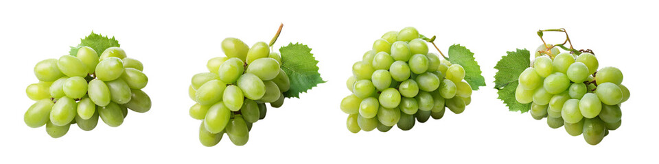 Fresh green grapes bunch isolated on transparent background