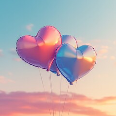 Fototapeta premium Colorful Heart Shaped Balloons Against Sky at Sunset