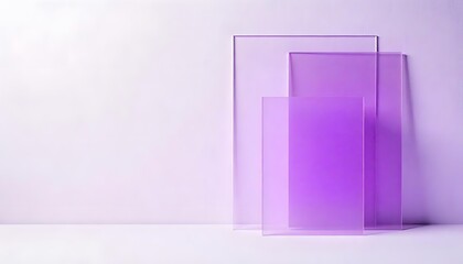 Abstract Purple Glass Composition: Minimalist Lavender Geometric Shapes on White Background