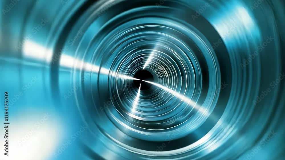 Poster dynamic abstract background depicting a tunnel with vibrant blue tones and light effects, 4k animate