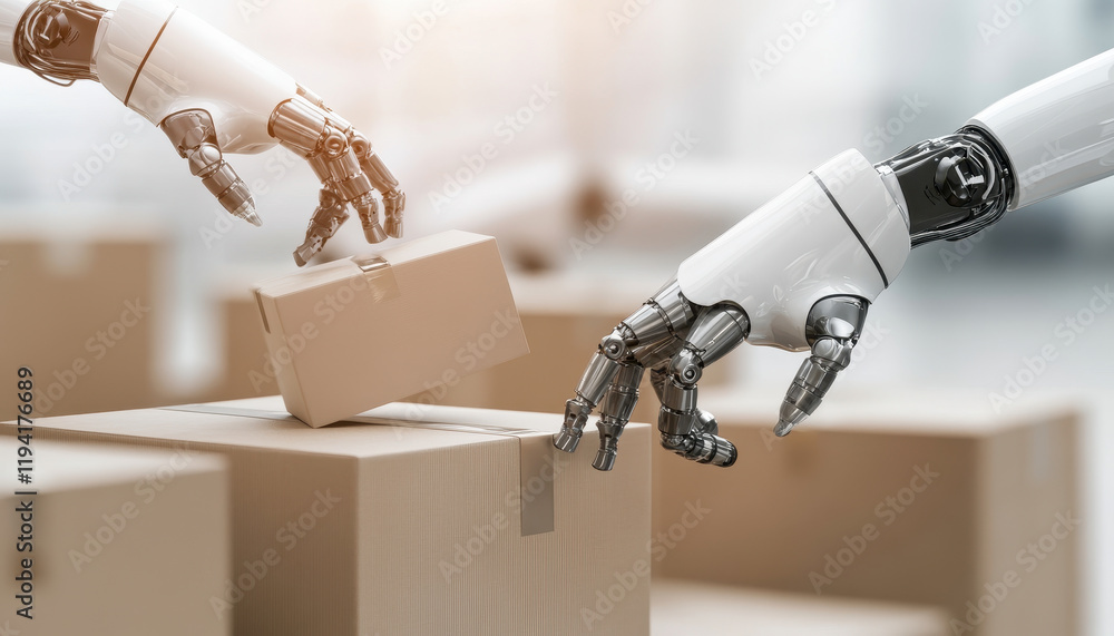 Aufkleber robotic arms efficiently moving boxes in modern warehouse setting