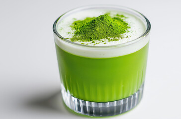 Preparing a refreshing matcha drink home kitchen beverage photography minimalist style close-up view healthy lifestyle