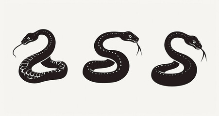 Fototapeta premium Black Snake Silhouettes Isolated on a Clean White Background