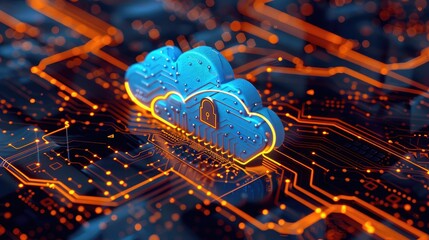 digital cloud with padlock icon