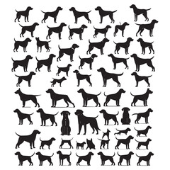 Set of black dog vector icon silhouettes isolated on white background