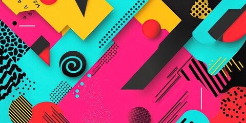 Vibrant Geometric Shapes and Patterns Create Bold, Abstract Designs with Retro Style