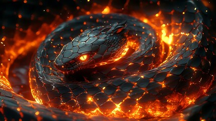 A sleek snake with glowing jade and gold scales embedded into an intricate Chinese dragon scale design, illuminated by radiant highlights, rich red and black hues providing contrast,