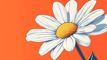 A Single White Daisy Against An Orange Background