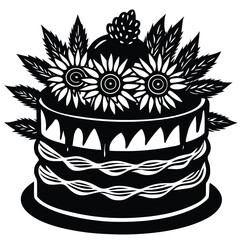 sunflowers and wheat on a rustic cake.