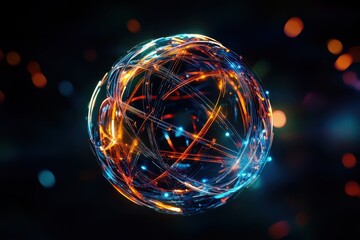 Vivid digital currencies intertwined with a glowing network globe, Cryptocurrency, Global financial tech