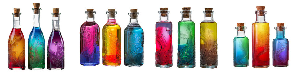 Collection of Colorful Bottles with Cork Stoppers