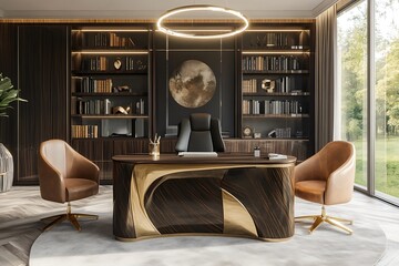 Luxury Modern Office Design with Gold Accents