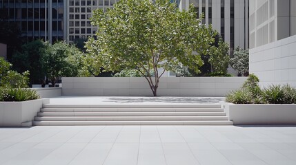 A dynamic city landscape featuring a harmonious blend of classic stone architecture and modern metal constructs, captured in crisp detail with an artistic focus on geometric shapes, placed on a solid