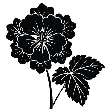 black geranium flower silhouette on white clip art preview