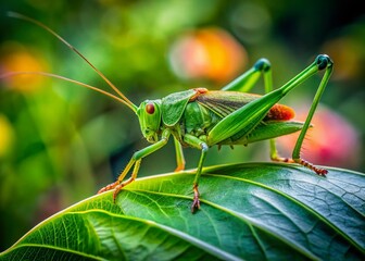 Fototapeta premium Colombian Andean Green Catydid Macro Photography - Villa de Leyva Garden