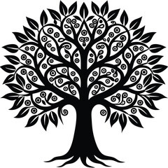 a silhouette of a tree with intricate patterns