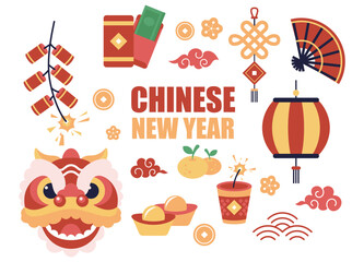 Chinese new year set, clipart, element vector