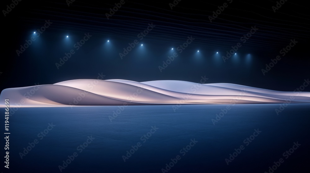 Poster Delicate curves of pearl-white fabric flow softly, illuminated by gentle light that creates a serene and abstract visual reminiscent of calm waves