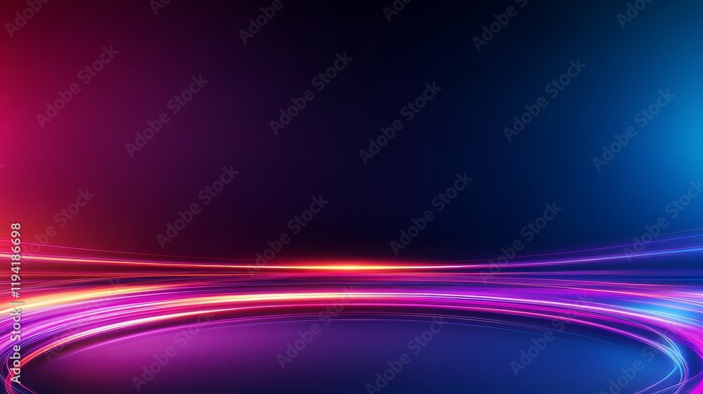 Poster glowing streaks of light traverse a gradient backdrop, forming a futuristic look. the design allows 