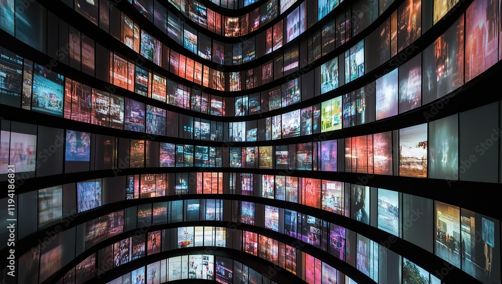 Aufkleber digital canvas: exploring abstract visuals through a multitude of screens, showcasing vivid colors a