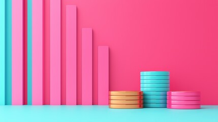 Financial growth metrics colorful abstract background digital art modern office aerial view visual representation of data trends