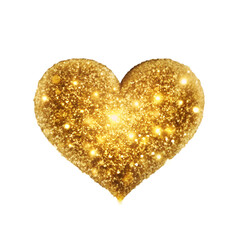 golden glittery heart shape on white background symbol of love