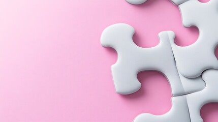 Obraz premium Soft light illuminates pale grey puzzle pieces neatly arranged on pink background. AI Generated