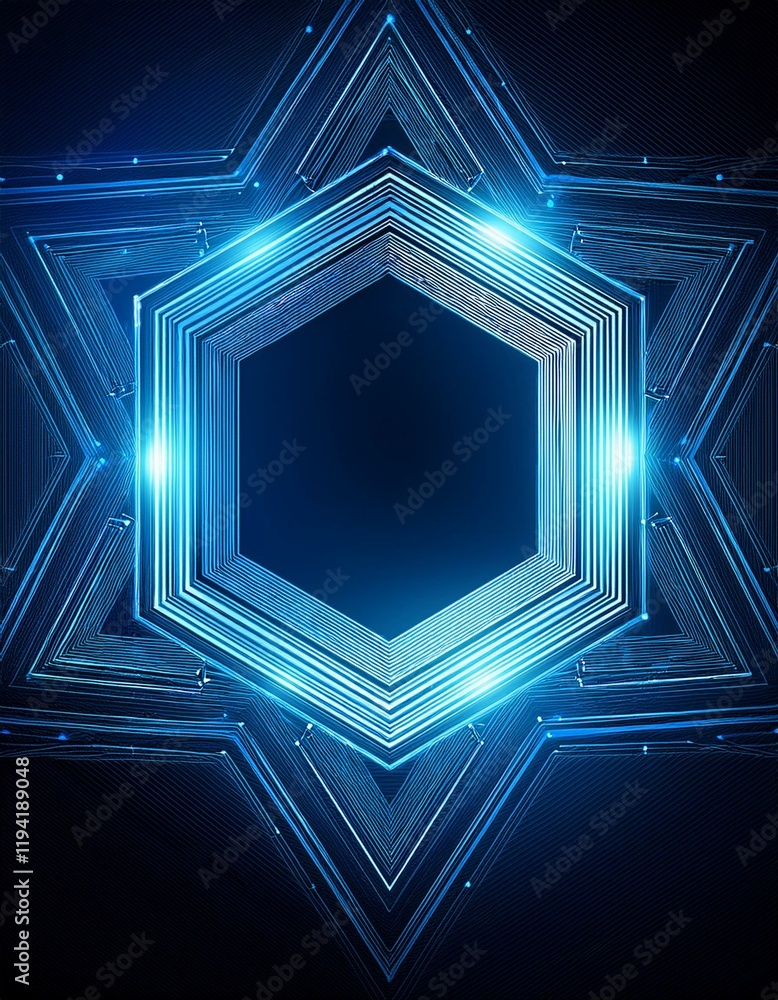 Poster abstract blue hexagon pattern frame on dark background with futuristic concept. generated image