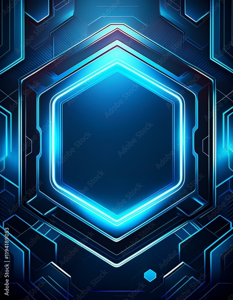 Poster abstract blue hexagon pattern frame on dark background with futuristic concept. generated image