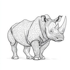 Fototapeta premium Detailed Line Art Illustration of a Rhino Exhibiting Unique Textures and Strong Features in a Creative Black and White Style for Artistic Purposes