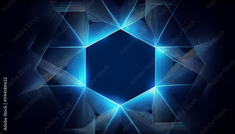 Poster abstract blue hexagon pattern frame on dark background with futuristic concept. generated image