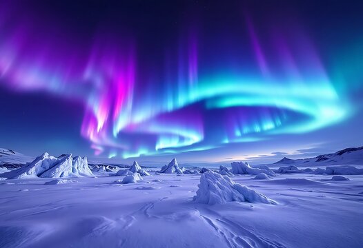 Stunning Aurora Borealis Over Arctic Ice Landscape