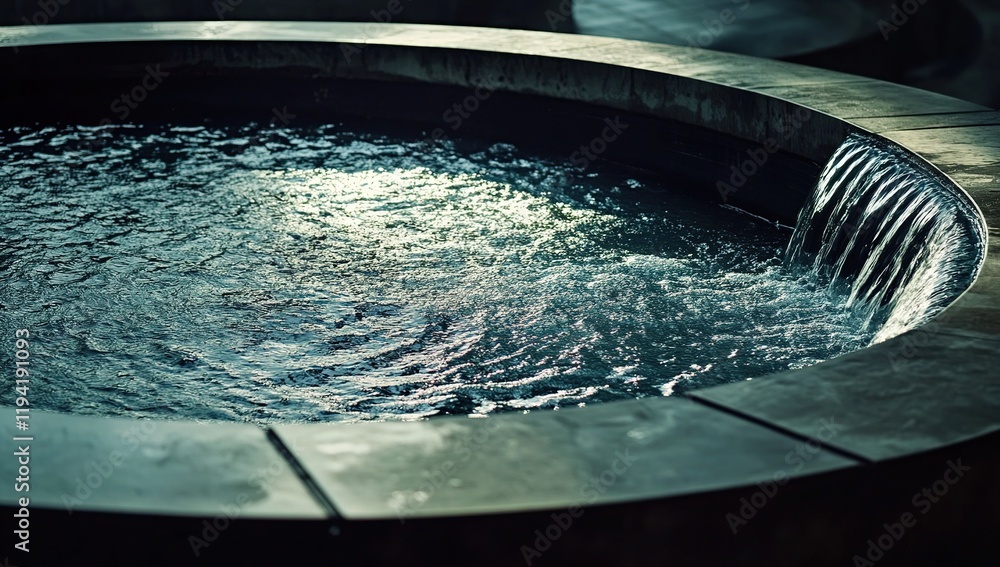 Poster serene water flows into a circular basin, creating a calming oasis of tranquility and peace. modern 