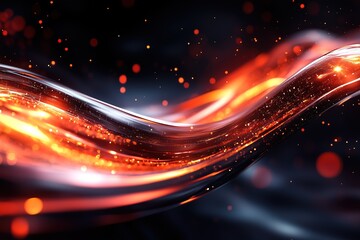 Obraz premium Abstract glowing waves in vibrant orange and black with dynamic motion.