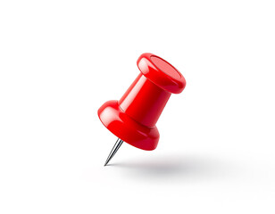 A Vibrant Red Push Pin Isolated on White Background: A Close-Up Studio Shot of Office Stationery