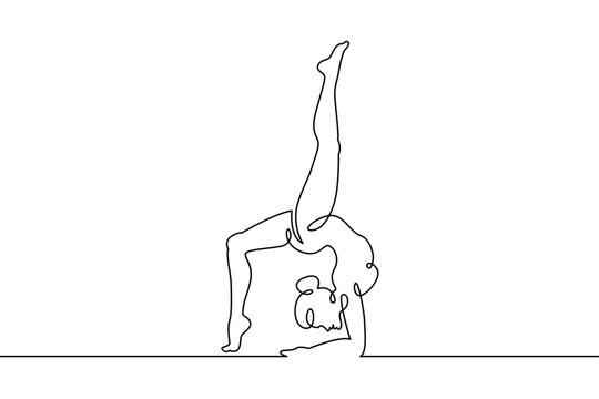 Young woman girl athlete goes in for sports yoga fitness. One continuous drawing line, logo single hand drawn art doodle isolated minimal illustration.