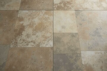 Naklejka premium Floor with large square stone tiles in varying shades of beige, brown, and gray with textured surfaces