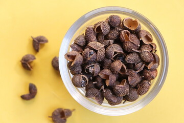 Sichuan pepper or Sichuanese pepper, Szechuan pepper, Chinese prickly ash, Chinese pepper, in a glass bowl