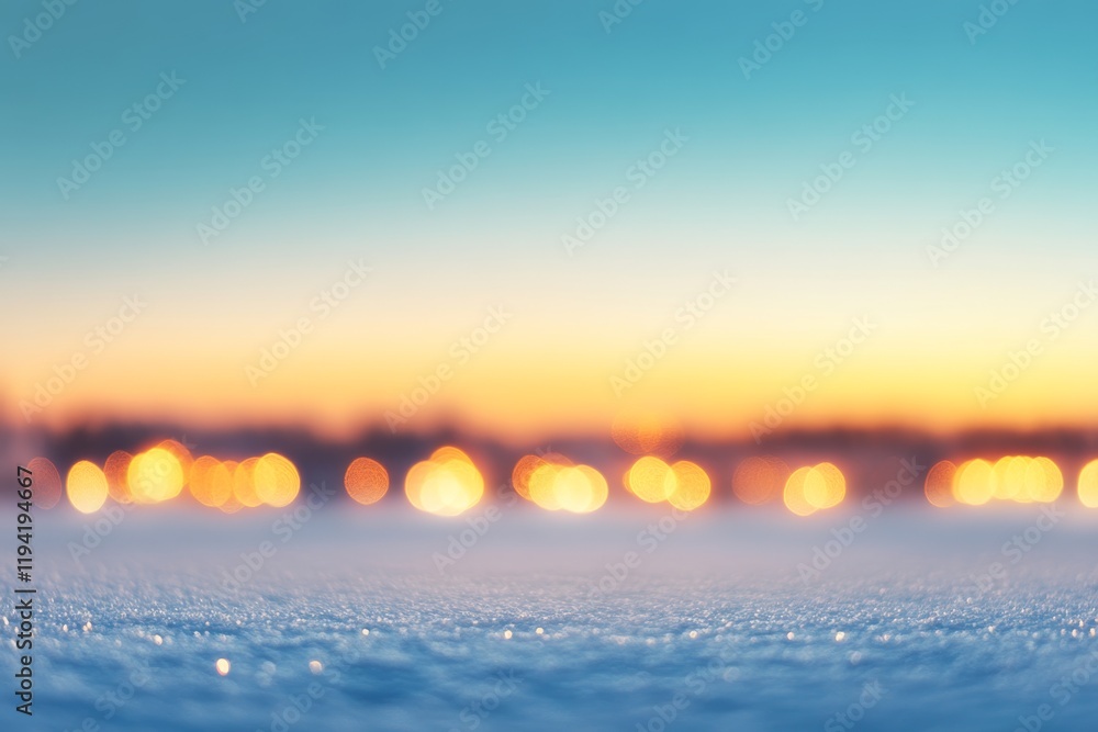 Poster soft twilight sky contrasts with a snowy landscape and gentle snowdrift in the foreground, creating 