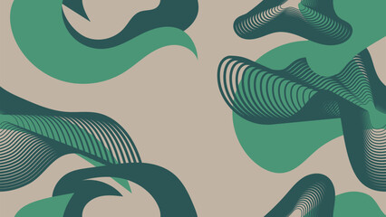 Vector illustration of abstract graphic seamless pattern in green and beige tones. Emphasize organic curves and lines that flow and move naturally. For backgrounds, designs, publications. Minimal.