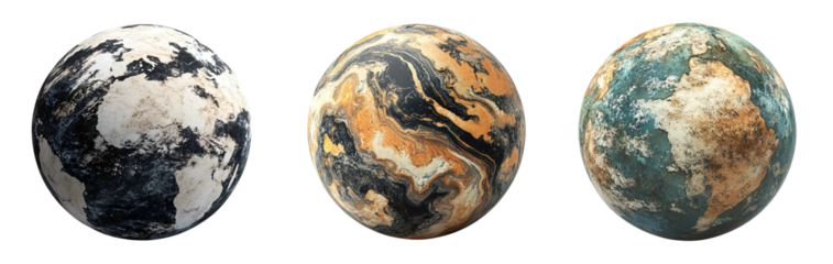 Set of 3D planet isolated on white or transparent background.