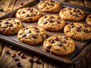 Delicious Homemade Chocolate Chip Cookies on Baking Sheet, Close Up