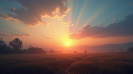 A balanced landscape scene showing the transition between day and night during the equinox, with the horizon perfectly dividing warm sunlight and cool twilight.