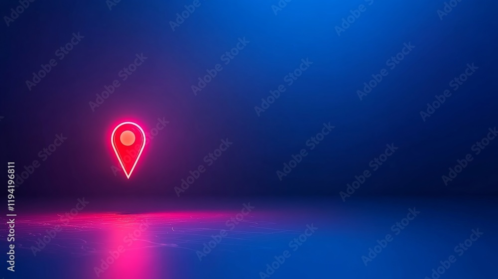 Leinwandbilder a glowing red location pin hovers in a futuristic layout against a blue gradient background, symboli