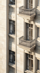 Obraz premium Elegant stone building facade with ornate balconies and windows