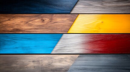 Vibrant painted wood planks elegantly arranged create a striking color block design. AI Generated