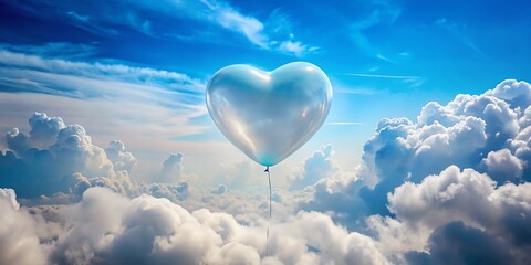 Fototapeta premium Double Exposure: Heart Balloon Floating in Dreamy Cloudscape