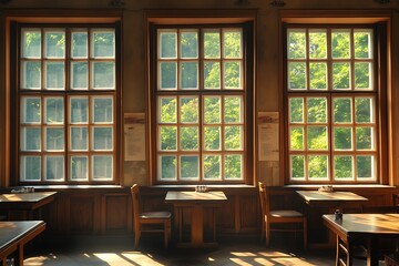 Sunlight Through Classic Wooden Windows in a Historical Building