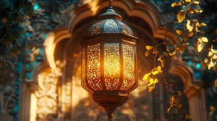 Illuminated lantern in historic architecture outdoor evening glow serenity